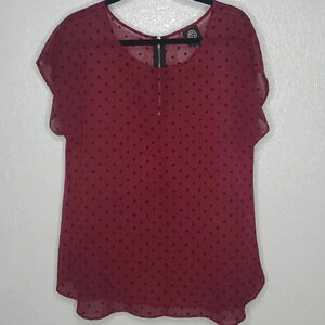 Bobeau Burgundy Polka Dot Top